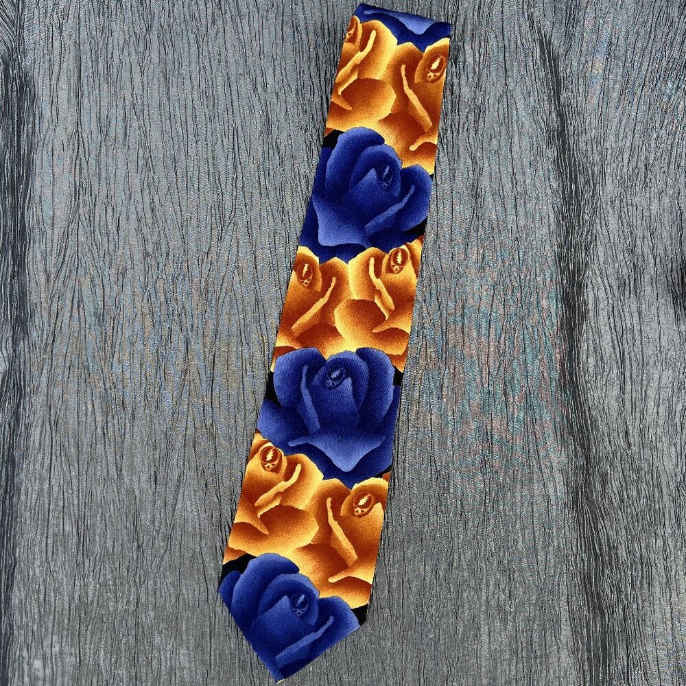 Bold Grateful Dead artwork 100% silk men's neck tie Skull & Roses Second Set